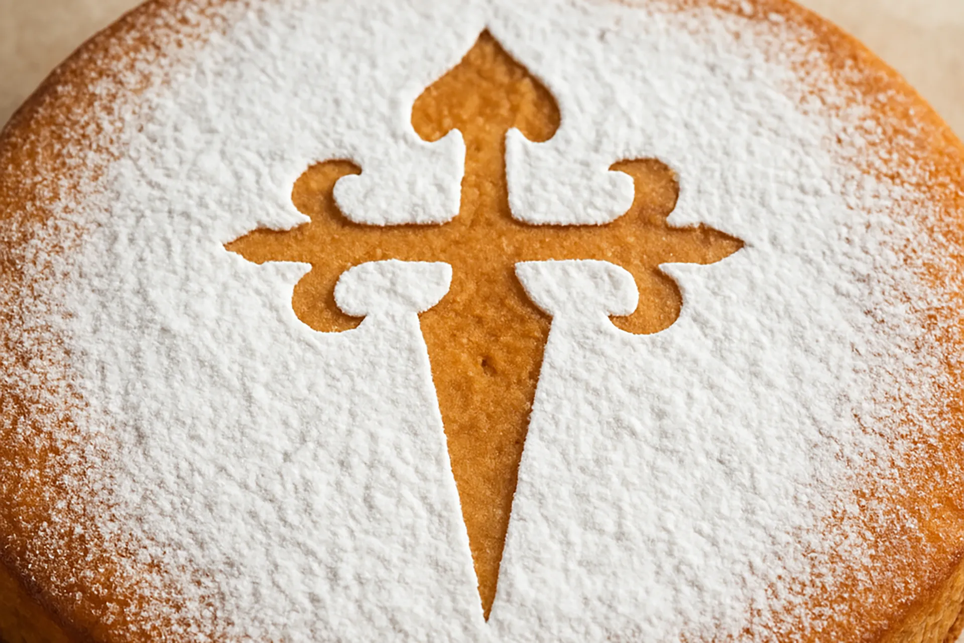 Puderzucker auf Kuchen mit Jakobskreuz
