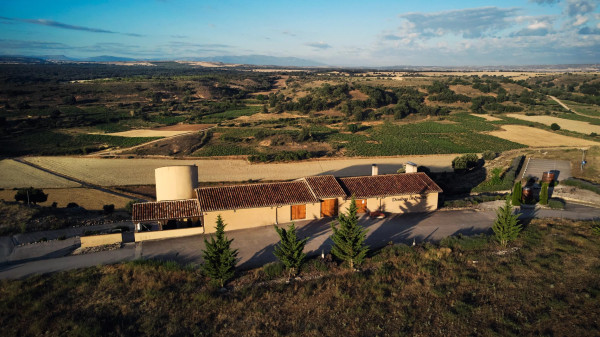 ein Weingut vor einer ausgestreckten bewaldeten Ebene