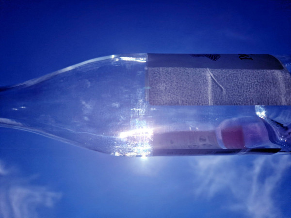 eine leere Flasche Rosé in der Sonne