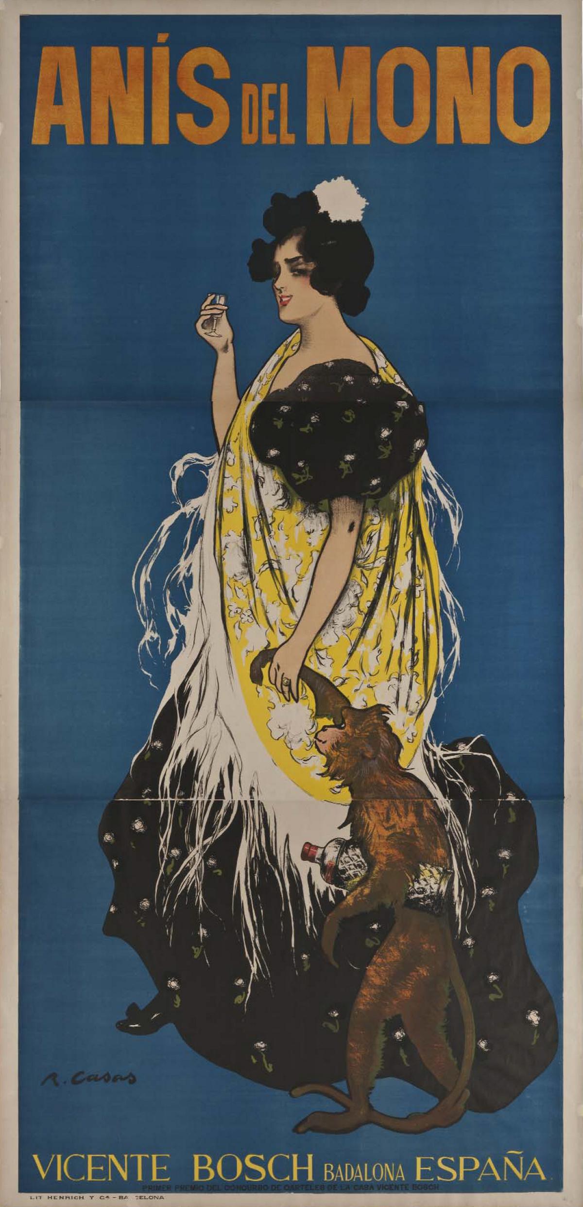 Ein altes Werbeplakat mit einer Frau und einem Affen